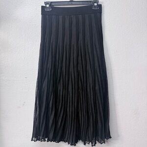 Black Textured Sheer Overlay Midi Skirt Elastic Waist Lined Size M